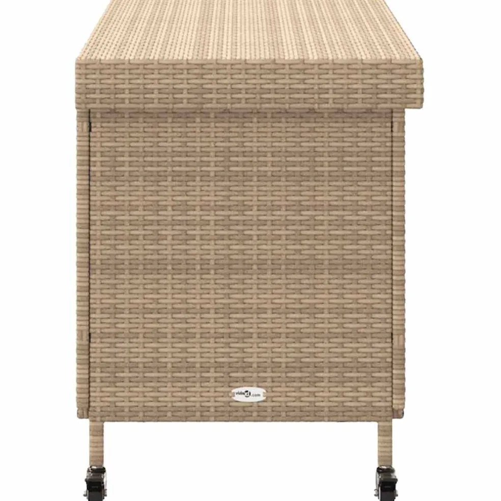 vidaXL Tuinbox met wielen 110x55x73 cm poly rattan gemengd beige
