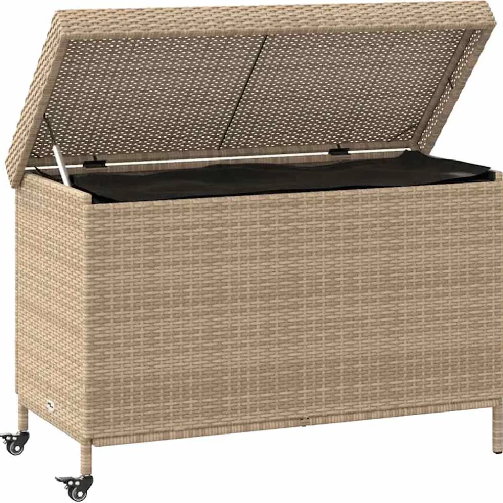 vidaXL Tuinbox met wielen 110x55x73 cm poly rattan gemengd beige