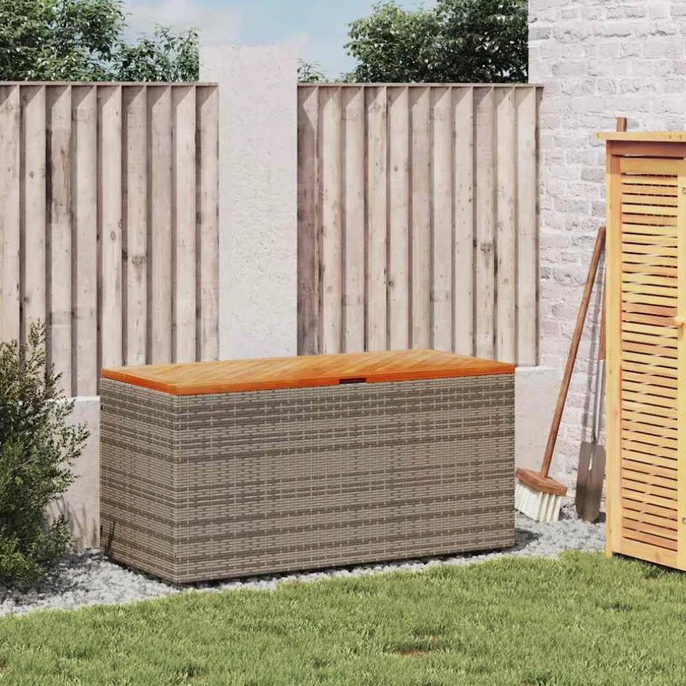 vidaXL Tuinbox 110x50x54 cm poly rattan en acaciahout grijs