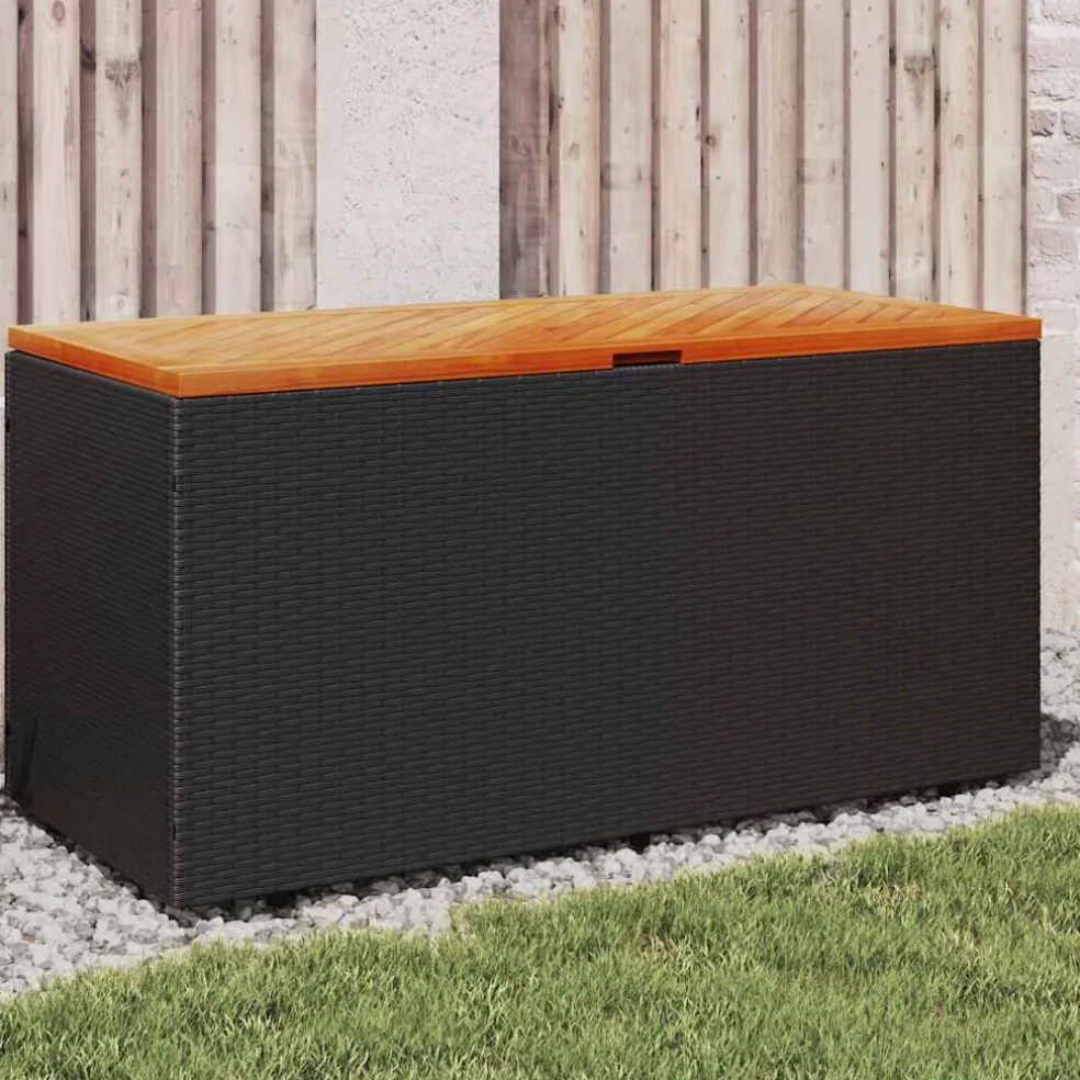 vidaXL Tuinbox 110x50x54 cm poly rattan en acaciahout zwart