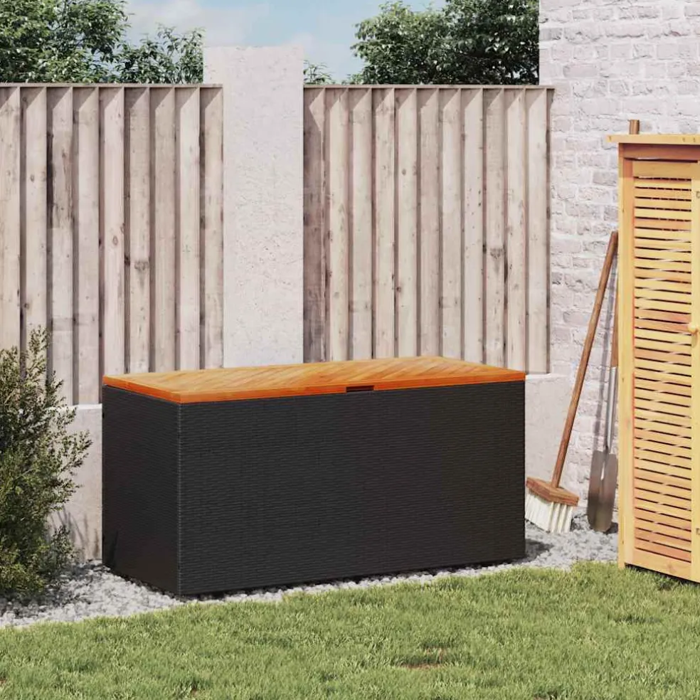 vidaXL Tuinbox 110x50x54 cm poly rattan en acaciahout zwart