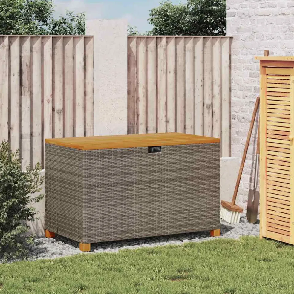 vidaXL Tuinbox 110x55x63 cm poly rattan en acaciahout grijs