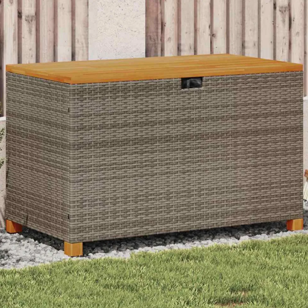 vidaXL Tuinbox 110x55x63 cm poly rattan en acaciahout grijs