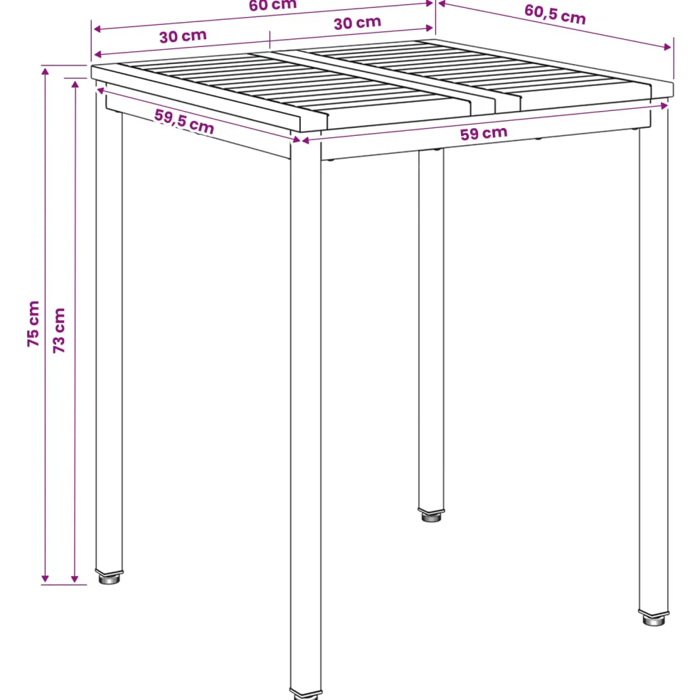 vidaXL Tuindiner tafel Natuurlijk en Wit 60 x 60,5 x 75 cm