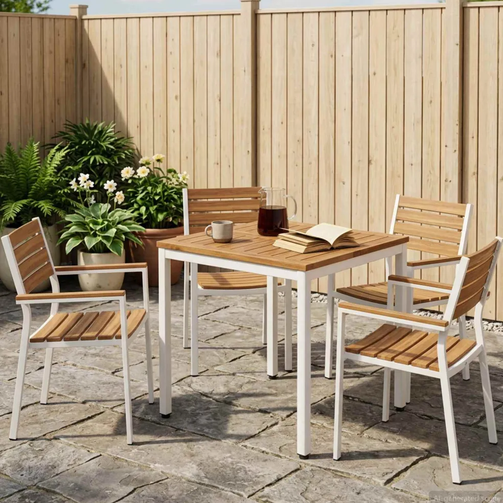 vidaXL Tuindiner tafel Natuurlijk en Wit 60 x 60,5 x 75 cm