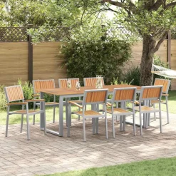 vidaXL Tuin eettafelset 9 st Grijs Massief Acaciahout