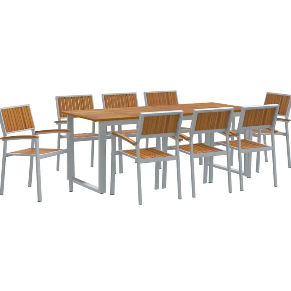 vidaXL Tuin eettafelset 9 st Grijs Massief Acaciahout