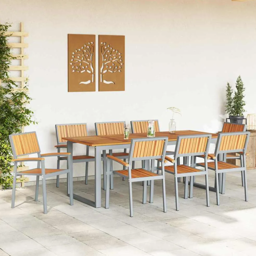vidaXL Tuin eettafelset 9 st Grijs Massief Acaciahout