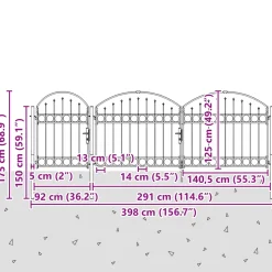 vidaXL Tuinhekgate met gebogen top ASSEN 4 x 1,25 m Staal Grijs