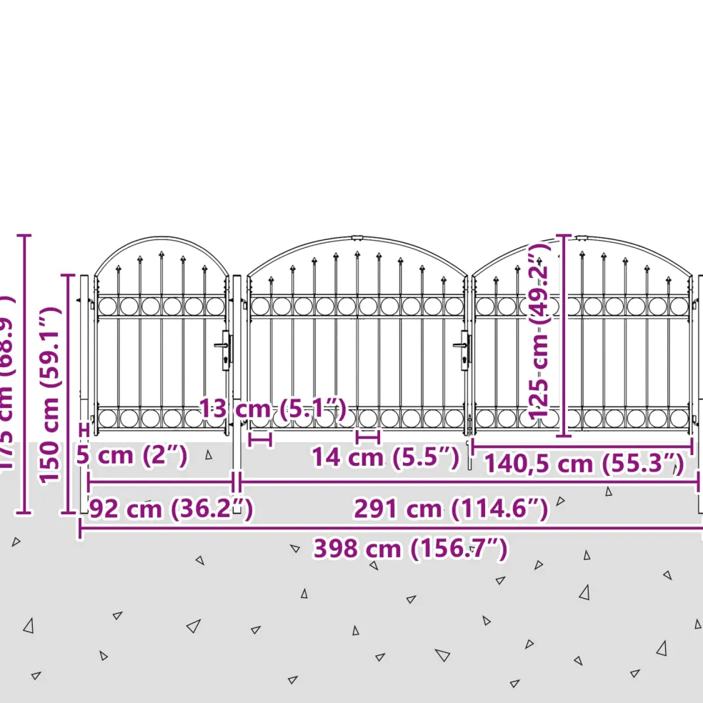 vidaXL Tuinhekgate met gebogen top ASSEN 4 x 1,25 m Staal Grijs
