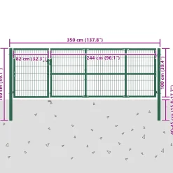 vidaXL Tuinhekpoort met palen 350x100 cm staal groen
