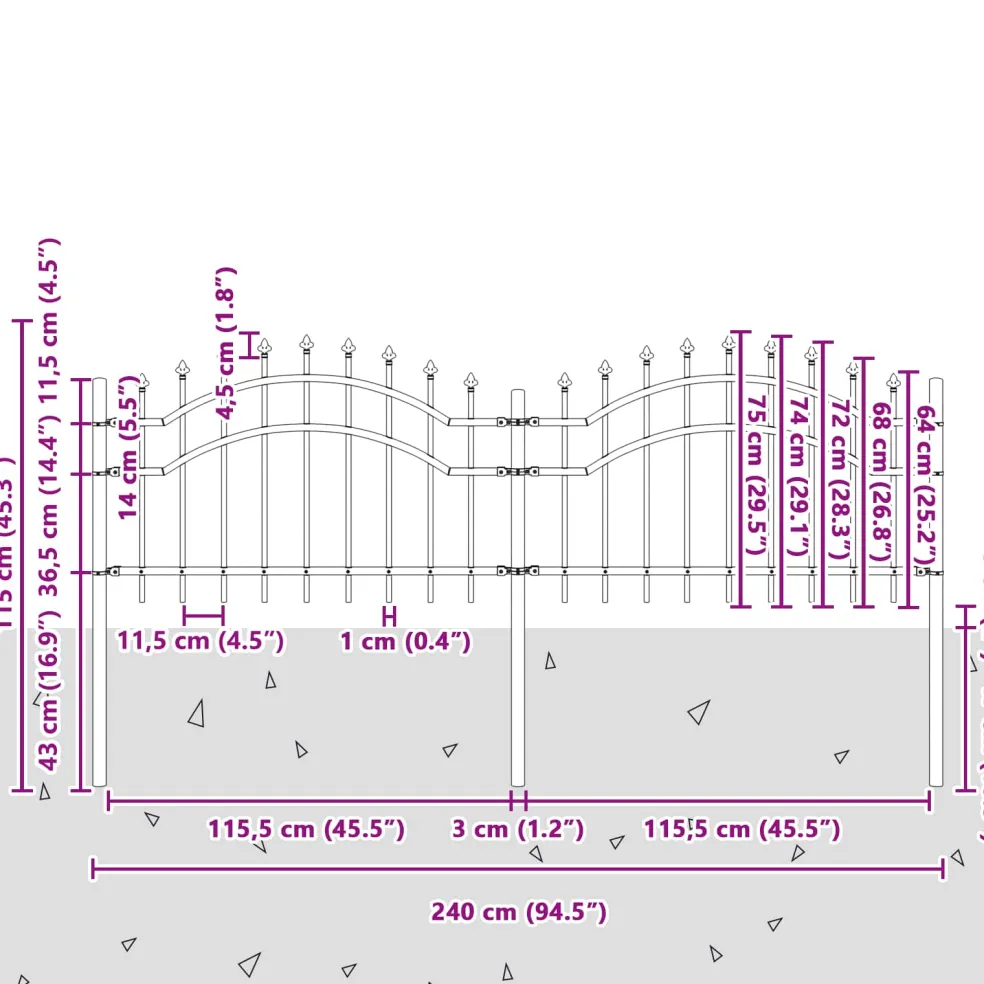 vidaXL Tuinhek WOERDEN 240 x 115 cm Poedergecoat staal Grijs