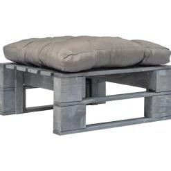vidaXL Tuinhocker met grijs kussen pallet hout grijs