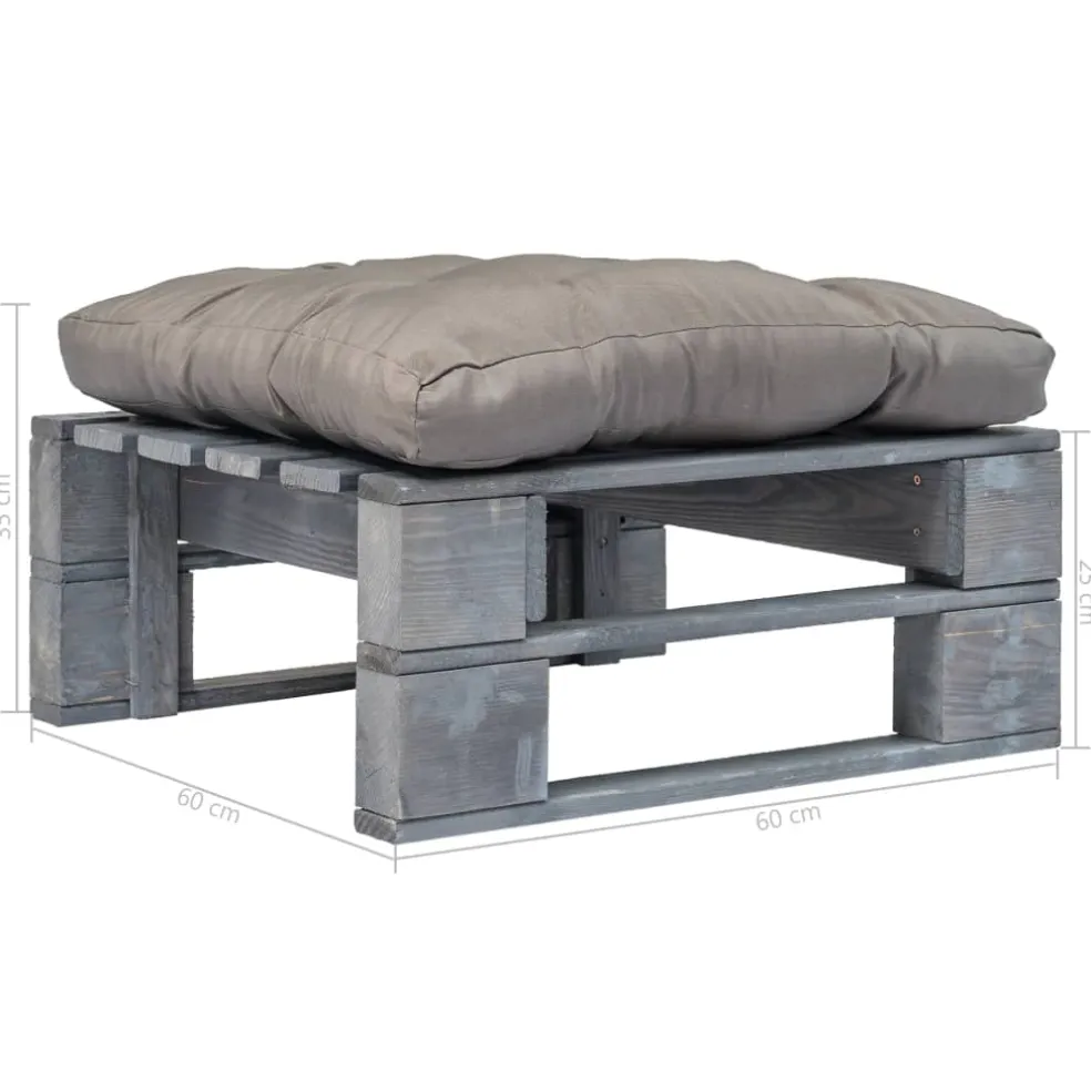 vidaXL Tuinhocker met grijs kussen pallet hout grijs