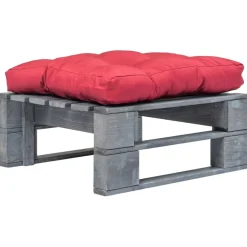 vidaXL Tuinhocker met rood kussen pallet hout grijs