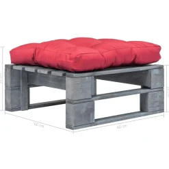 vidaXL Tuinhocker met rood kussen pallet hout grijs