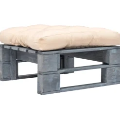vidaXL Tuinhocker met zandkleurig kussen pallet hout grijs