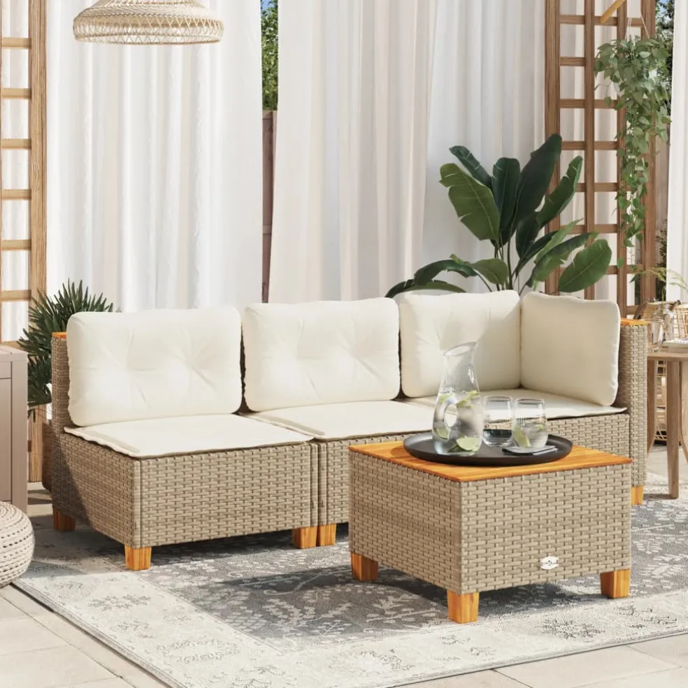 vidaXL Tuinhoekbank met kussens poly rattan beige