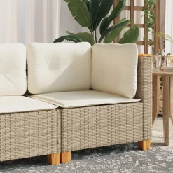 vidaXL Tuinhoekbank met kussens poly rattan beige