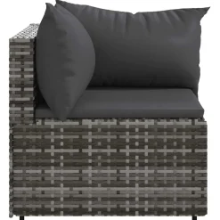 vidaXL Tuinhoekbank met kussens poly rattan grijs