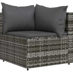 vidaXL Tuinhoekbank met kussens poly rattan grijs