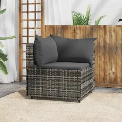 vidaXL Tuinhoekbank met kussens poly rattan grijs