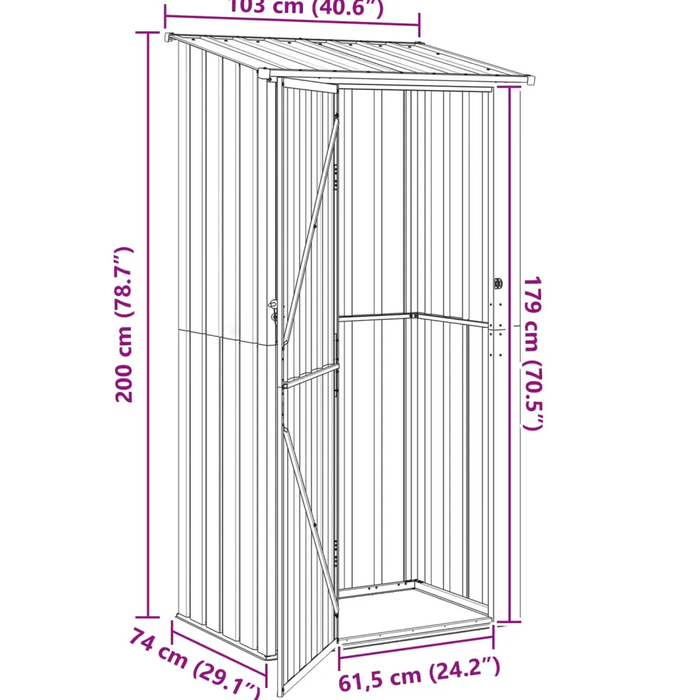 vidaXL Tuinhuisjes Antraciet 103 x 74 x 200 cm Metaal