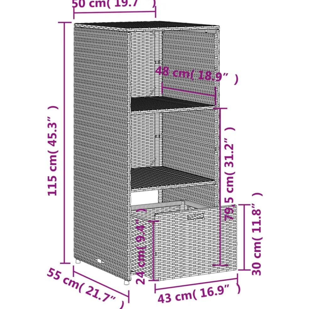 vidaXL Tuinkast 50x55x115 cm poly rattan grijs
