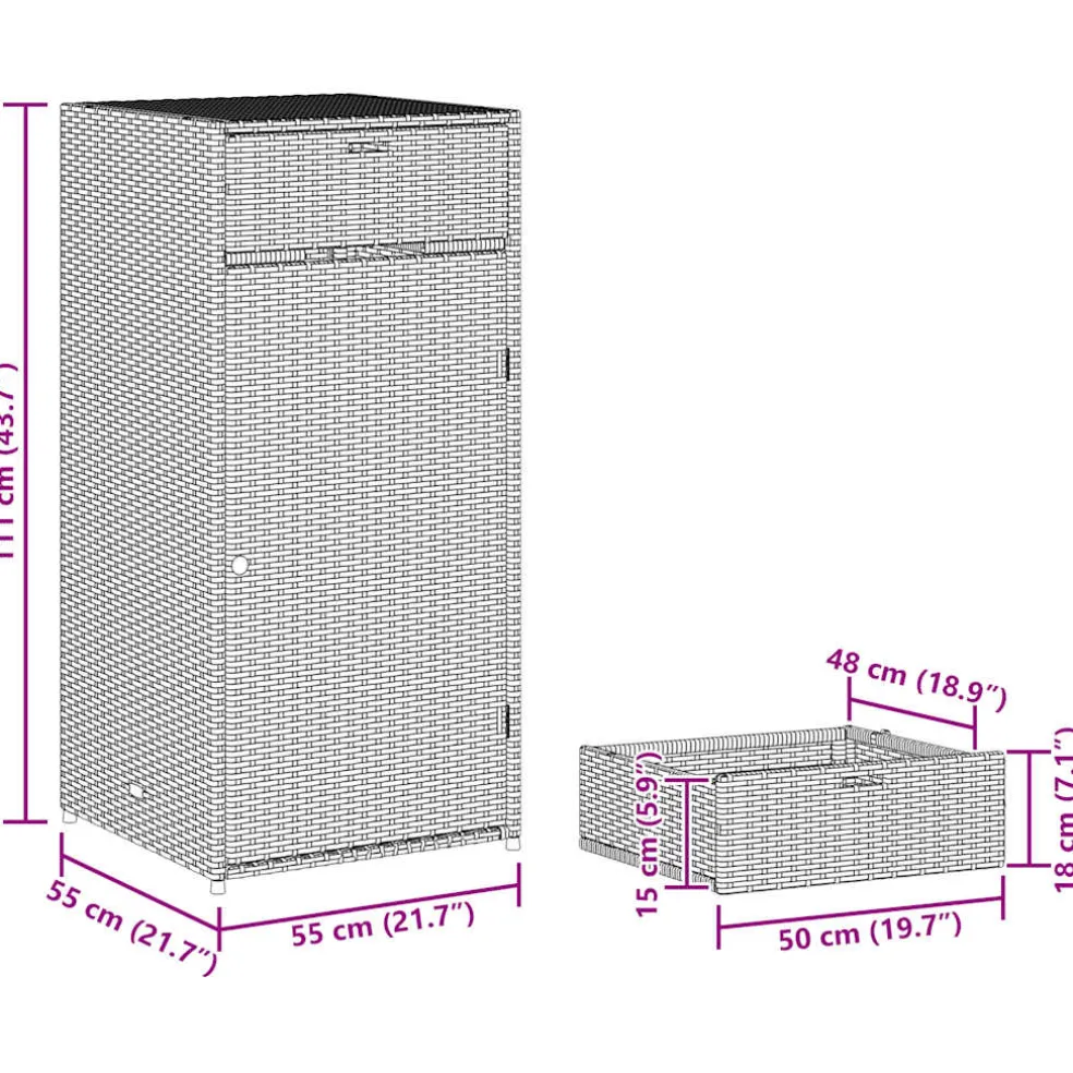 vidaXL Tuinkast 55x55x111 cm poly rattan bruin