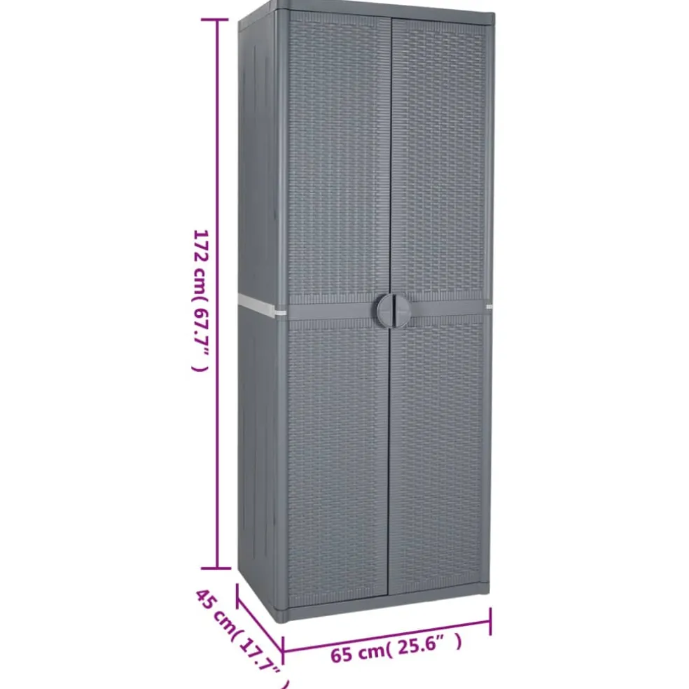 vidaXL Tuinkast 65x45x172 cm PP rattan grijs