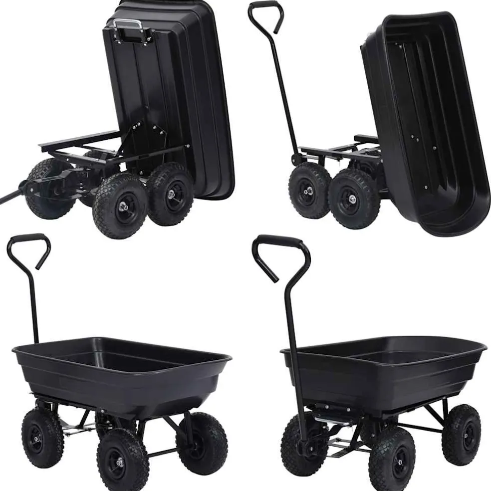 vidaXL Tuinkiepwagen 300 kg 75 L zwart