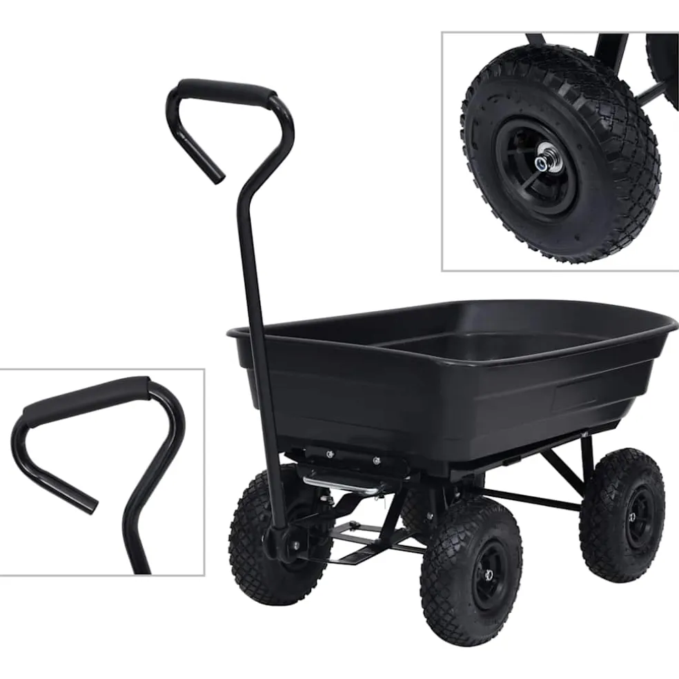vidaXL Tuinkiepwagen 300 kg 75 L zwart