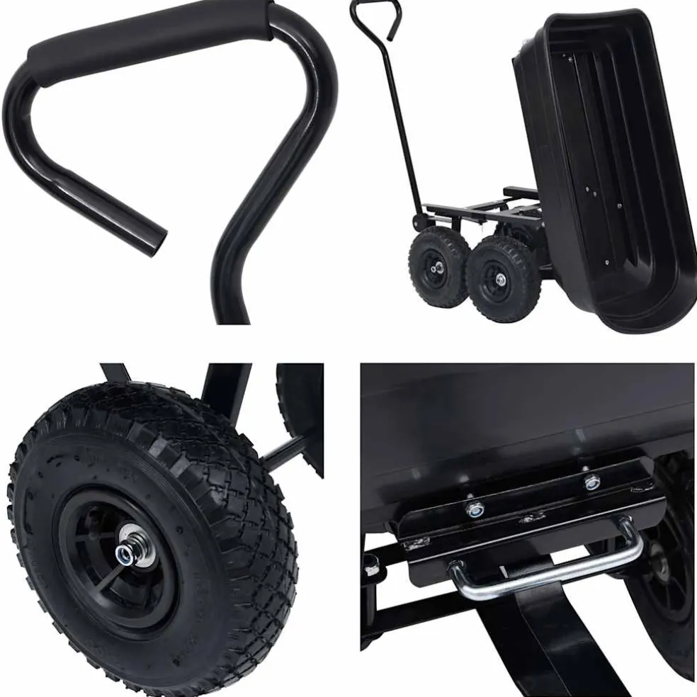 vidaXL Tuinkiepwagen 300 kg 75 L zwart