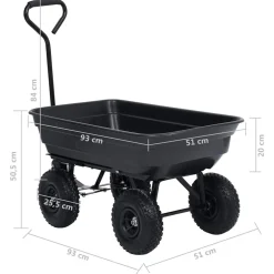 vidaXL Tuinkiepwagen 300 kg 75 L zwart