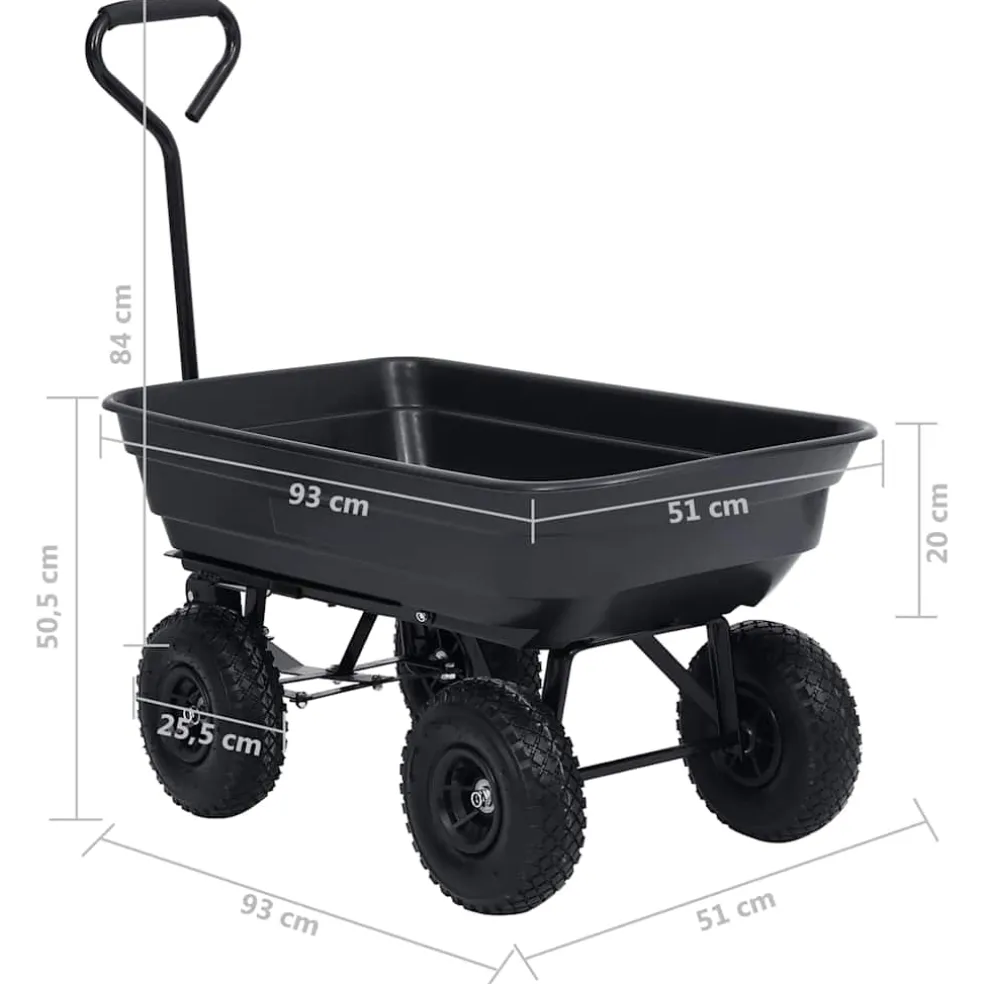 vidaXL Tuinkiepwagen 300 kg 75 L zwart