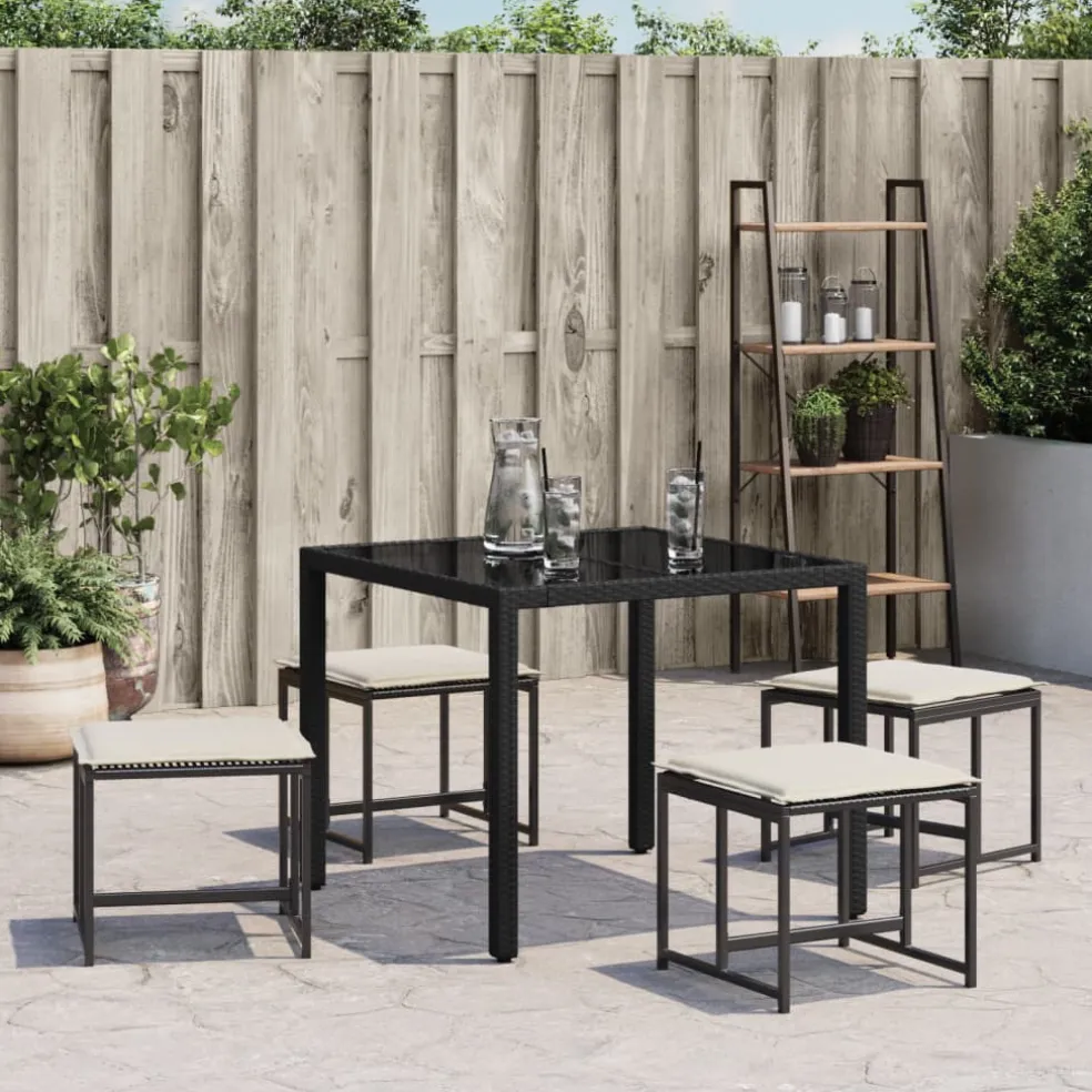 vidaXL Tuinkrukken met kussens 4 st poly rattan zwart