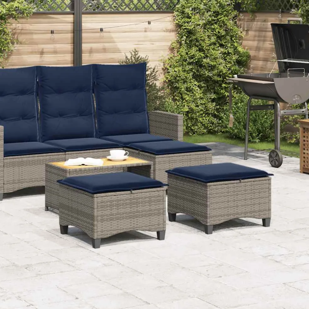 vidaXL Tuinkrukken met kussens 2 st 55x55x36 cm poly rattan grijs