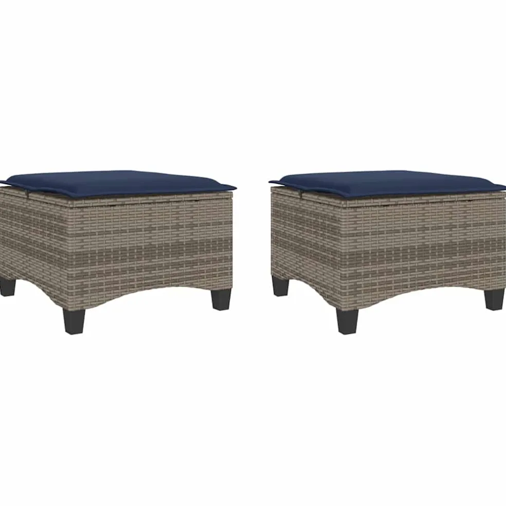 vidaXL Tuinkrukken met kussens 2 st 55x55x36 cm poly rattan grijs