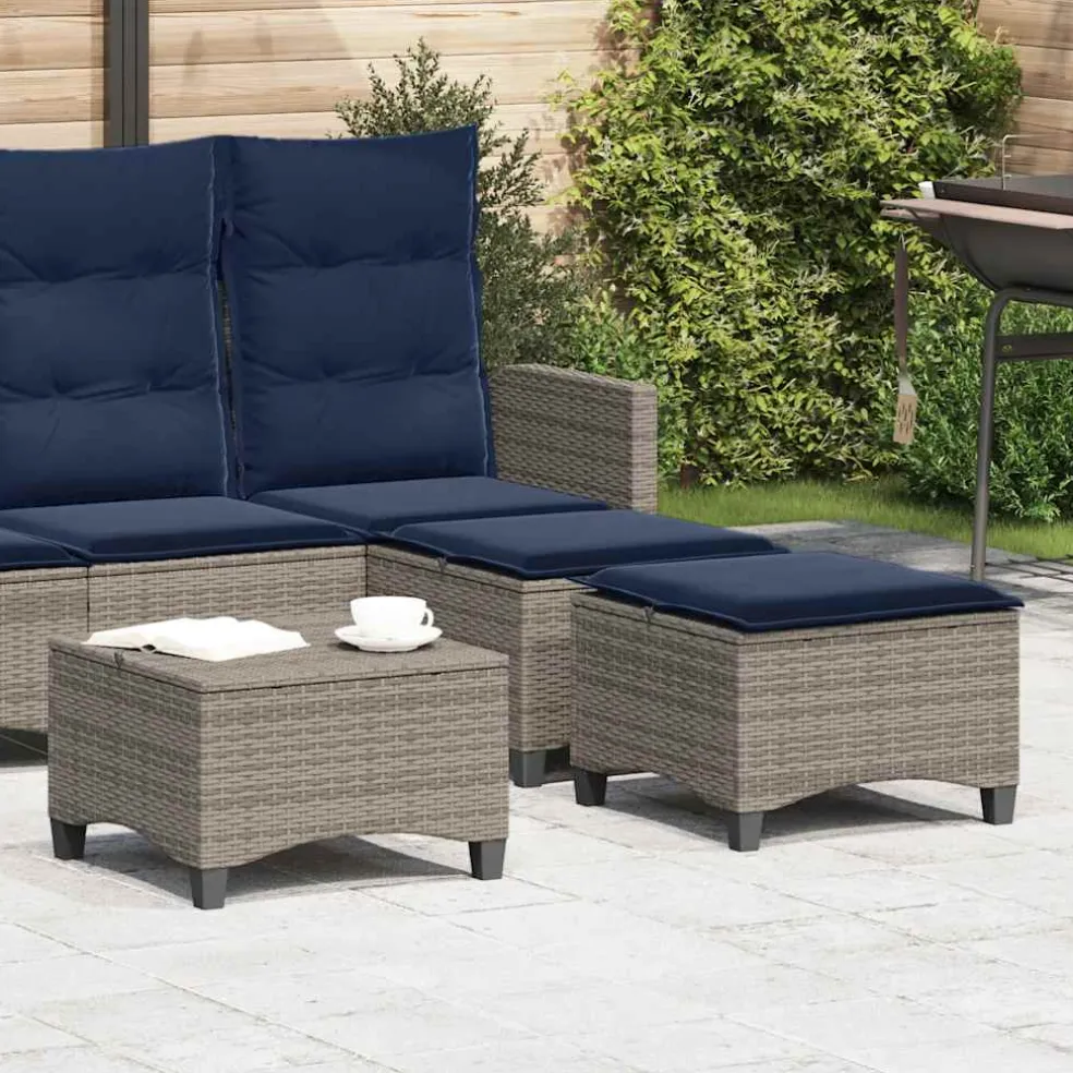 vidaXL Tuinkrukken met kussens 2 st 55x55x36 cm poly rattan grijs