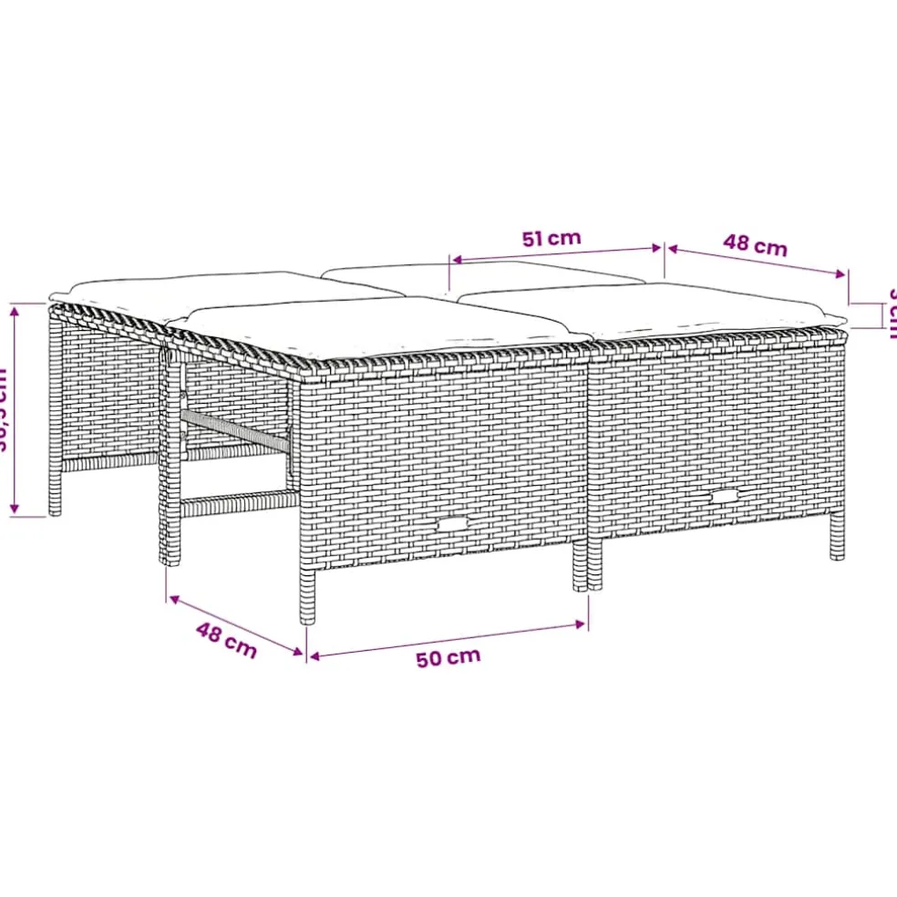 vidaXL Tuinkrukken met kussens 4 st poly rattan zwart