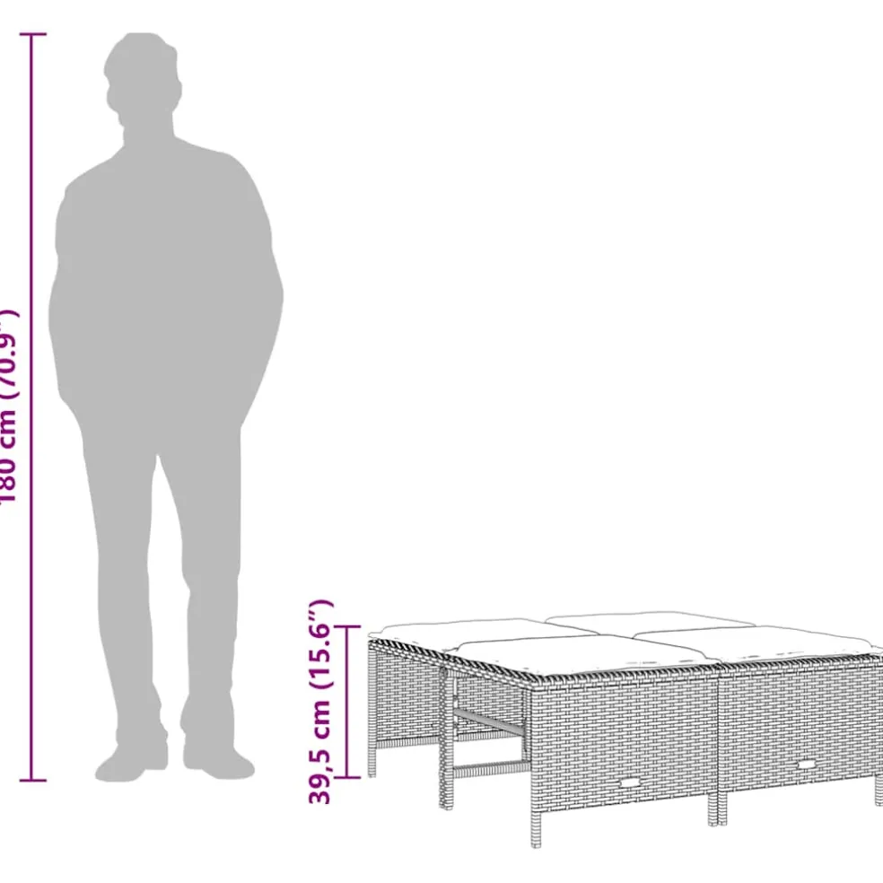 vidaXL Tuinkrukken met kussens 4 st poly rattan grijs