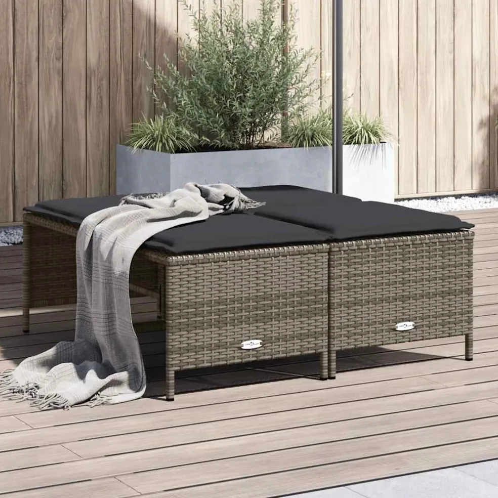 vidaXL Tuinkrukken met kussens 4 st poly rattan grijs