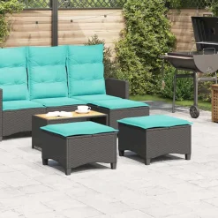 vidaXL Tuinkrukken met kussens 2 st 55x55x36 cm poly rattan zwart