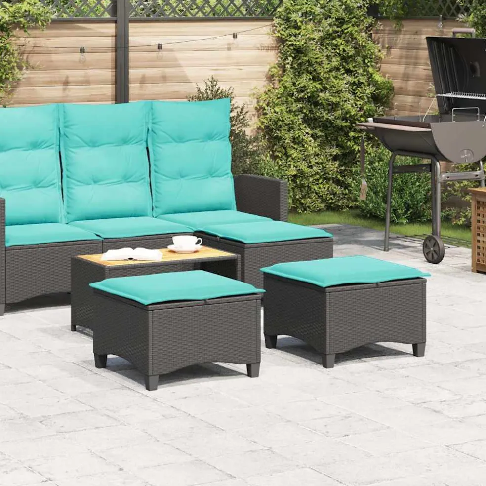 vidaXL Tuinkrukken met kussens 2 st 55x55x36 cm poly rattan zwart