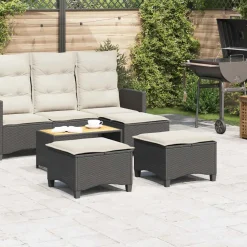 vidaXL Tuinkrukken met kussens 2 st 55x55x36 cm poly rattan zwart