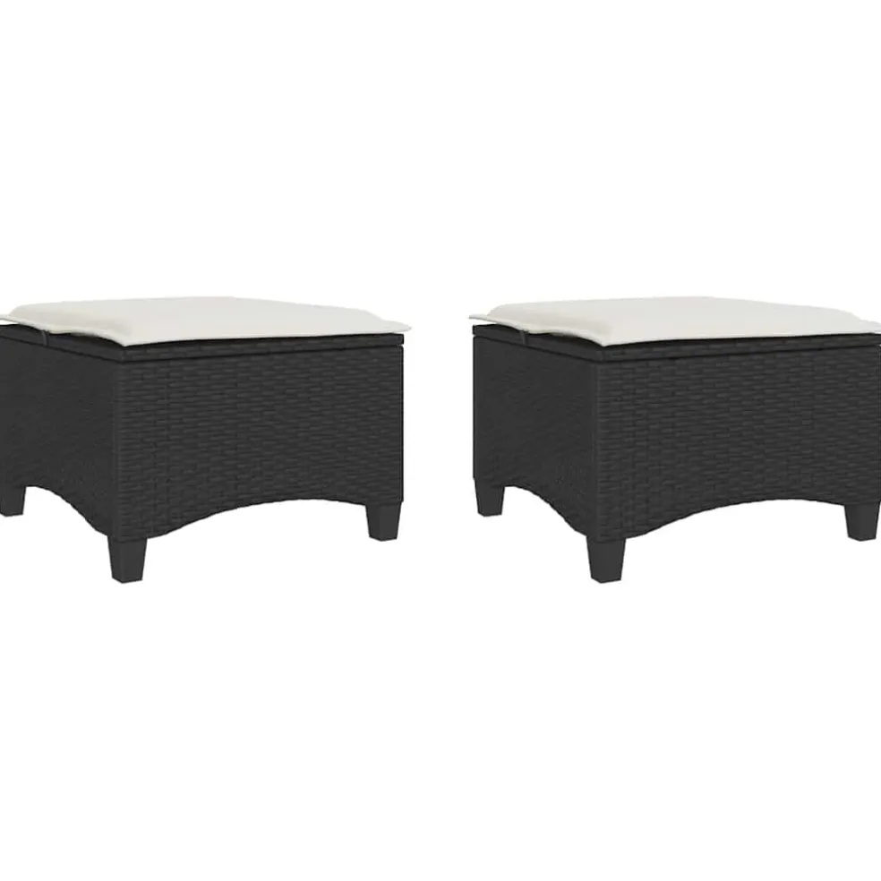 vidaXL Tuinkrukken met kussens 2 st 55x55x36 cm poly rattan zwart