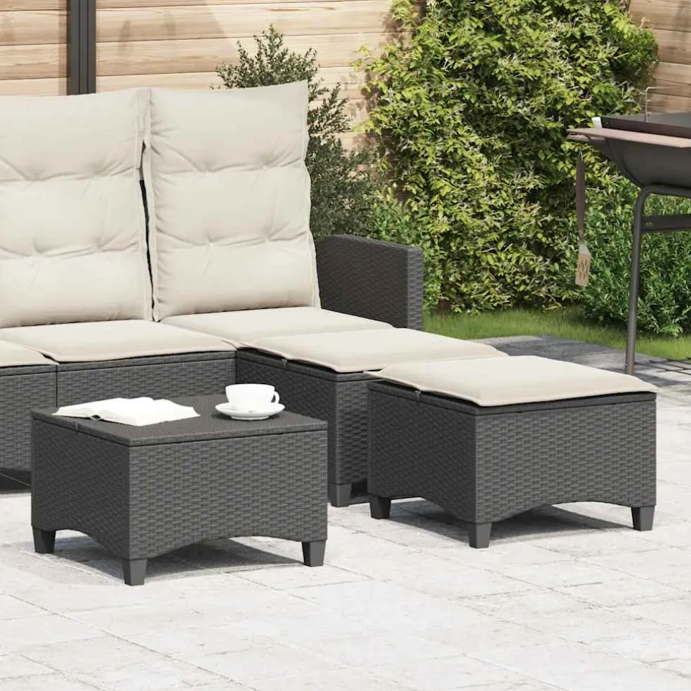 vidaXL Tuinkrukken met kussens 2 st 55x55x36 cm poly rattan zwart