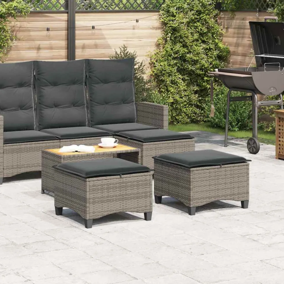 vidaXL Tuinkrukken met kussens 2 st 55x55x36 cm poly rattan grijs