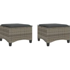 vidaXL Tuinkrukken met kussens 2 st 55x55x36 cm poly rattan grijs