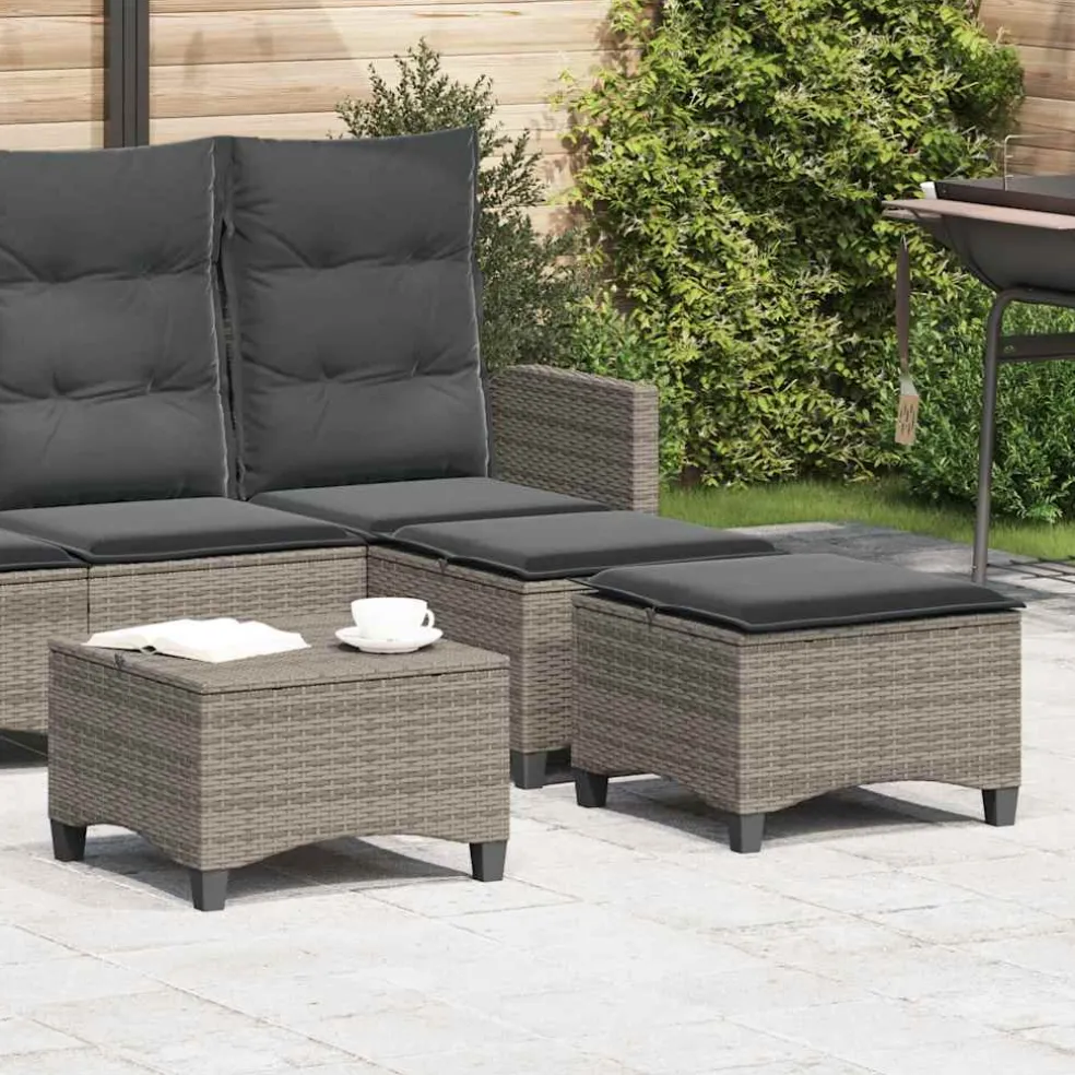vidaXL Tuinkrukken met kussens 2 st 55x55x36 cm poly rattan grijs